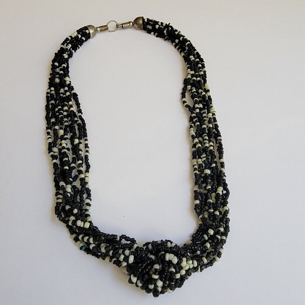 Multi-Layer Monochrome Bib Knot Statement Necklace - image 1